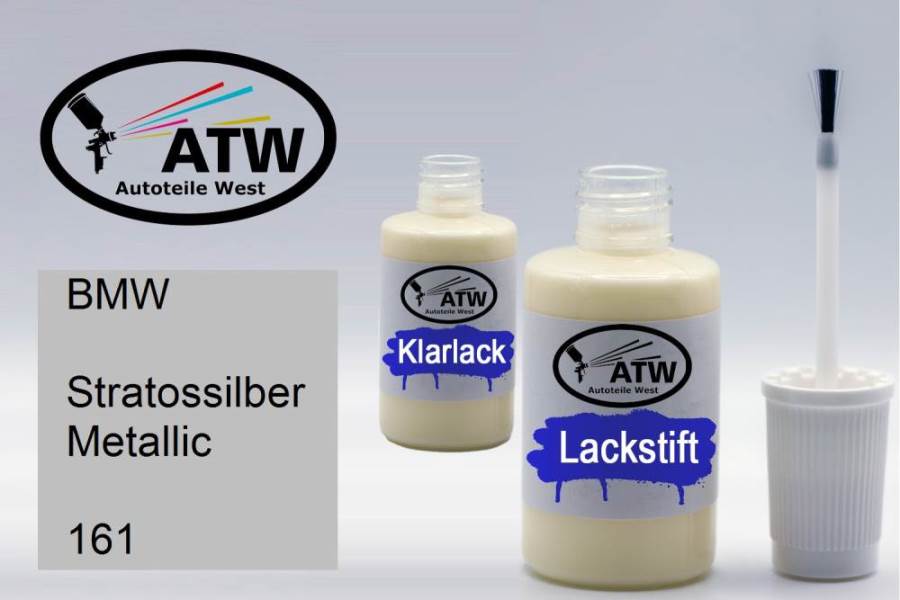 BMW, Stratossilber Metallic, 161: 20ml Lackstift + 20ml Klarlack - Set, von ATW Autoteile West.